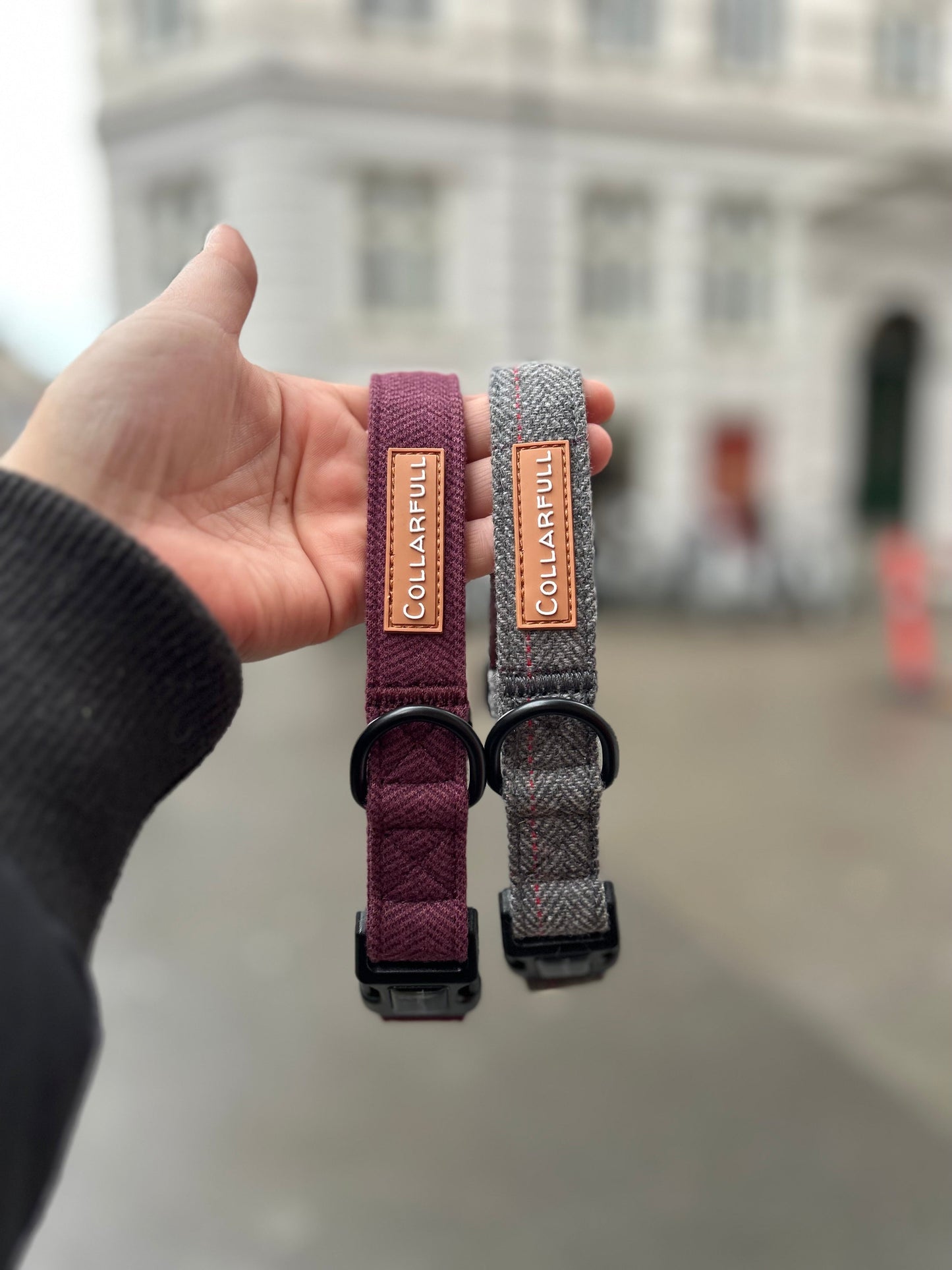 Halsbånd - Burgundy Herringbone Tweed