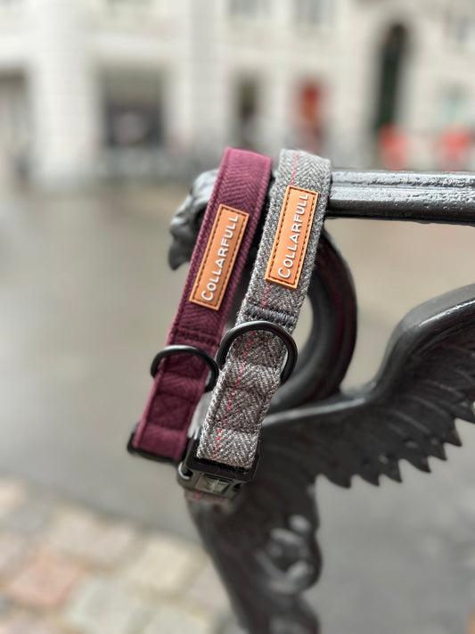 Halsbånd - Burgundy Herringbone Tweed