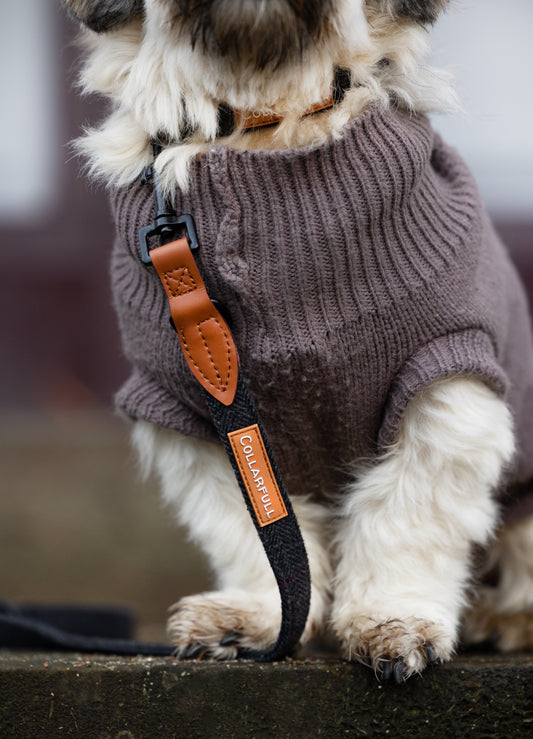 Halsbånd - Black Herringbone Tweed