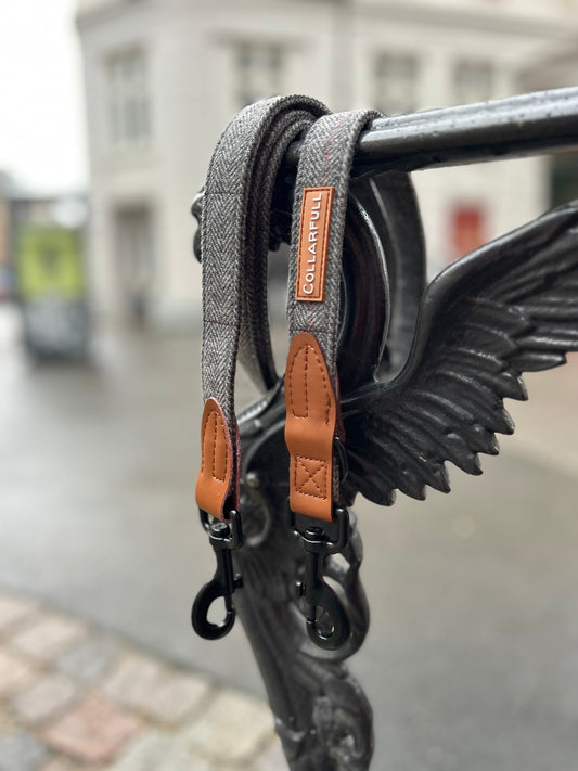 Justerbar hundesnor - Grey Herringbone Tweed