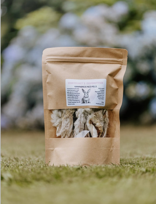 Vufferiet's favoritter Kaninører m. pels - 150g.