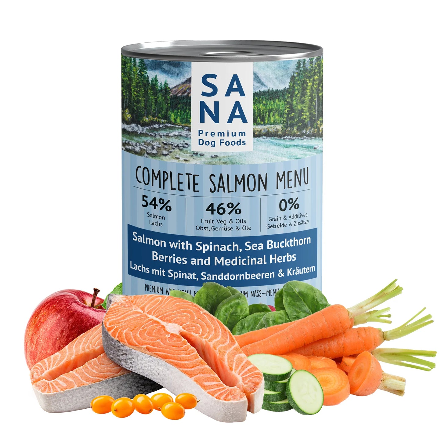 Sanadog Vådfoder Laks med spinat, havtornbær & urter - 400g