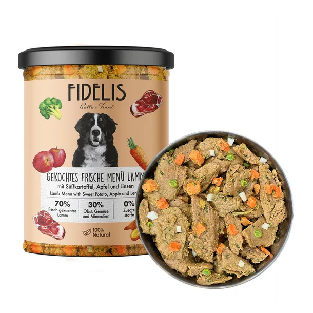 Fidelis - Frisktilberedt Lam med sød kartoffel, grønkål og æble (glas) - 400g