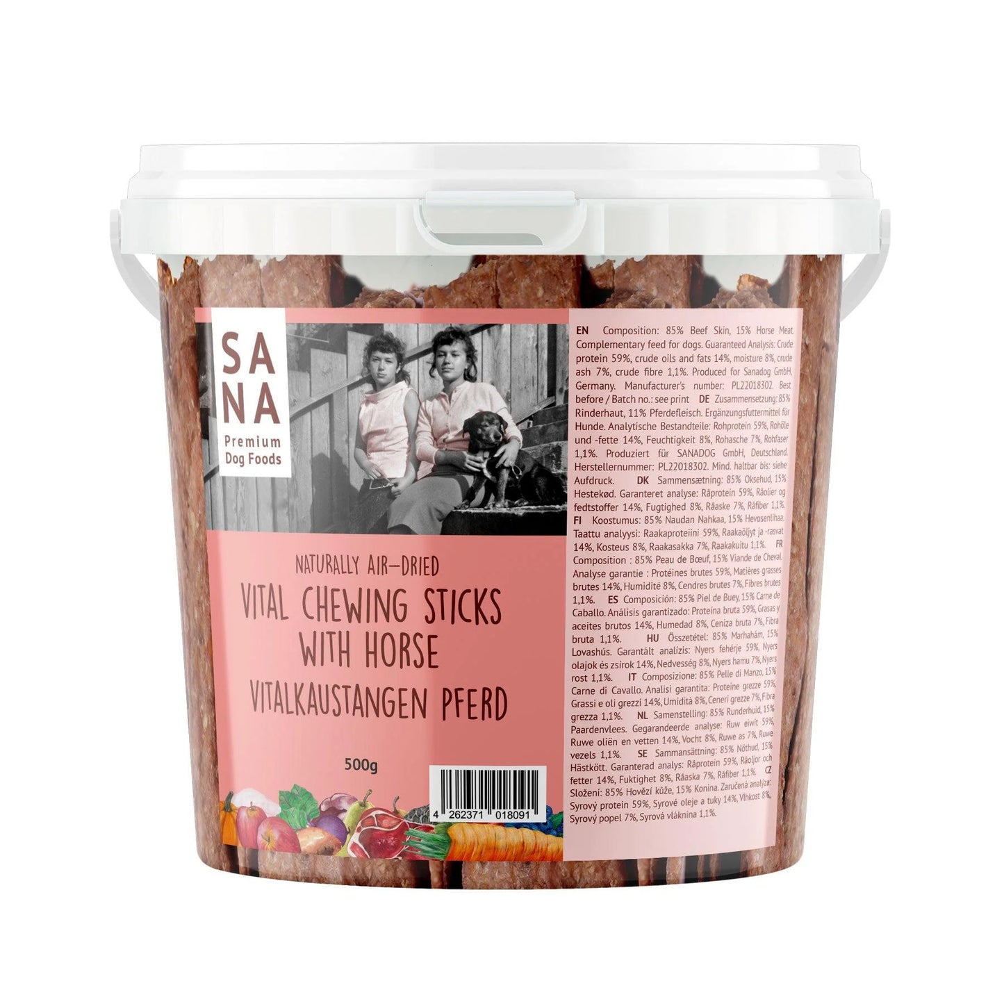 Sanadog tyggepinde med oksekød & hest - 500g (spand)